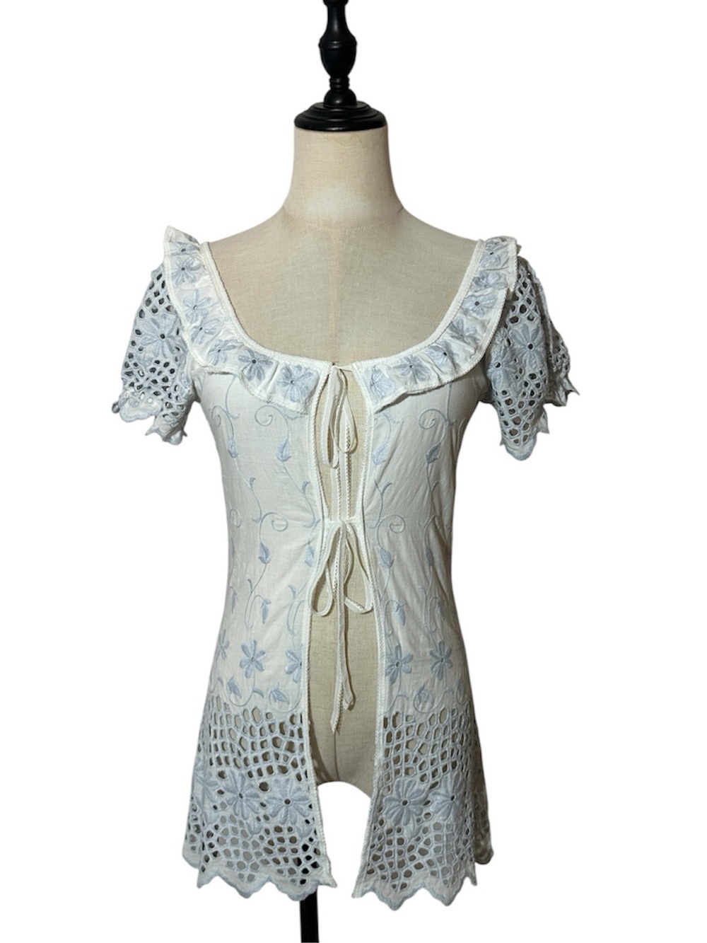 Embroidered Tie-Front Top